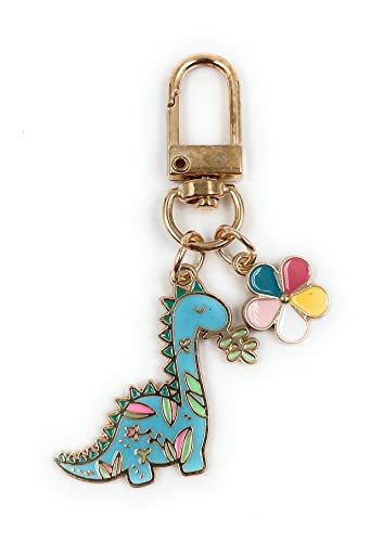 Onwomania - Dinosaurier blau Blume - Schlüsselanhänger aus Metall, ideal als Geschenk z.B. für den besten Freund, die beste Freundin, Mama - Für Männer, Frauen & Kinder von Onwomania