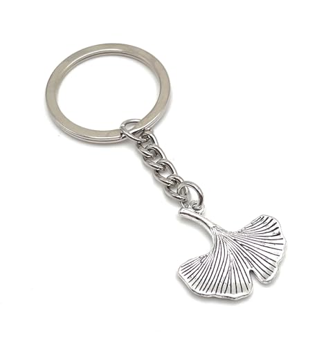 Onwomania Ginkgo Blatt Pflanze Schlüsselanhänger aus Metall silber Schlüsselringe Auto Organizer Geschenke für Geburtstag Männer Frauen und Kinder von Onwomania