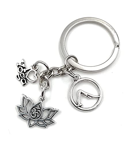 Onwomania Lotusblüte Yoga Om Schlüsselanhänger Metall Glücksbringer in Alu Geschenkbox, ideal zum Verschenken von Onwomania