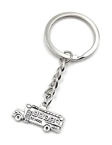 Onwomania Schulbus Bus Schule Schlüsselanhänger Metall Glücksbringer in Alu Geschenkbox, ideal zum Verschenken von Onwomania