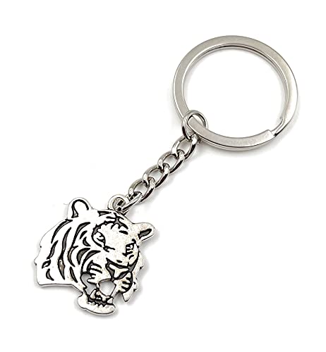 Onwomania Tigerkopf Fauchend Tiger Tier Schlüsselanhänger Metall Glücksbringer in Alu Geschenkbox, ideal zum Verschenken von Onwomania