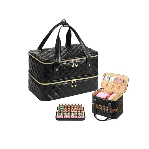 Onyiboer Nagellack-Organizer, Aufbewahrungstasche, Schwarz, Doppellagige Nagellack-Tasche mit verstellbaren Trennwänden, für 42 Flaschen Onyiboer Nagellack-Organizer, Aufbewahrungstasche, Schwarz, Doppellagige Nagellack-Tasche mit verstellbaren Trennwänden, für 42 Flaschen von Onyiboer