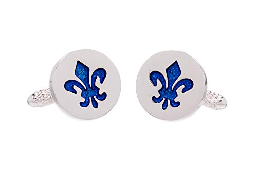 Onyx-Art London CK908 Manschettenknöpfe Fleur de Lis Design Blau in Geschenkbox von Onyx-Art London