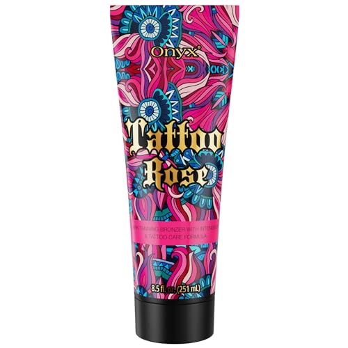 Onyx Tattoo Rose Tanning Lotion für Frauen | Bräunungscreme mit Tattoo-Farbschutz & Bräunungsbeschleuniger | Tiefe, Streifenfreie Bräune im Solarium, Sonnenstudio & bei Außenbräune | Dunkle Bräune von Onyx