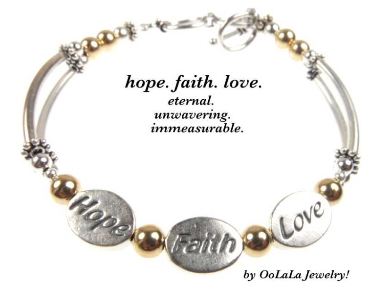 3 Wunsch Armband Hoffnung, Glaube, Liebe, Korinther Armband, Wort Gedicht Nachricht Schmuck, Glaube Hoffnung Liebe von OoLaLaJewelry