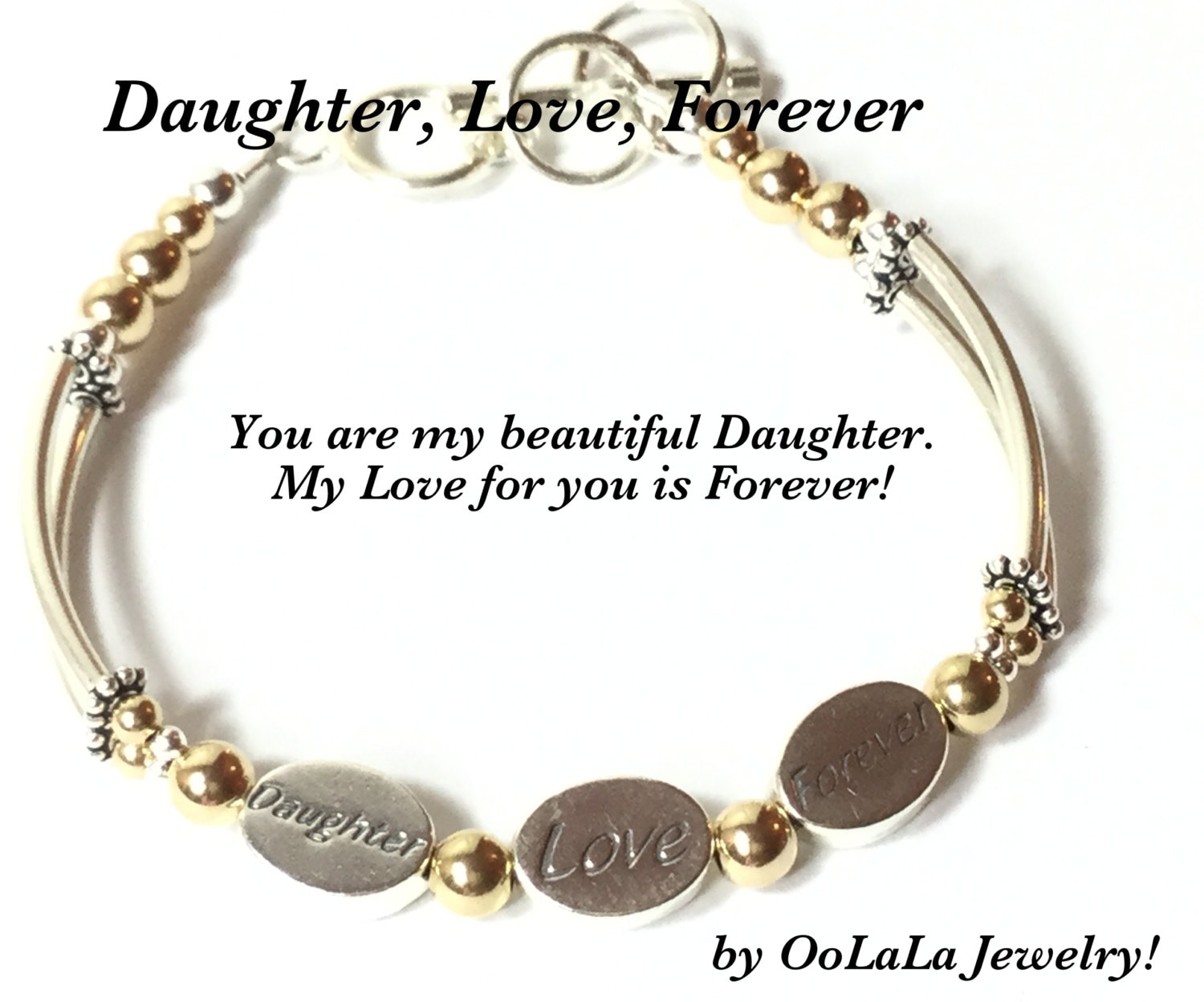 Tochter Liebe Für Immer Armband, Tochter Geschenk, Schmuck, Silber 3 Wunsch Wort Armreif von OoLaLaJewelry