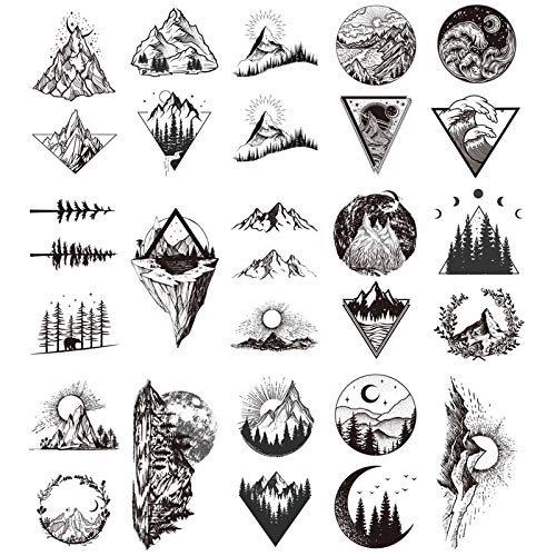 Ooopsiun 20 Blatt Black Mountain Temporäre Tattoos für Erwachsene, Männer, Frauen, wasserdicht, gefälschte Tattoos, Body Art Sticker für Hand, Hals, Handgelenk, Arm Ooopsiun 20 Blatt Black Mountain Temporäre Tattoos für Erwachsene, Männer, Frauen, wasserdicht, gefälschte Tattoos, Body Art Sticker für Hand, Hals, Handgelenk, Arm von Ooopsiun