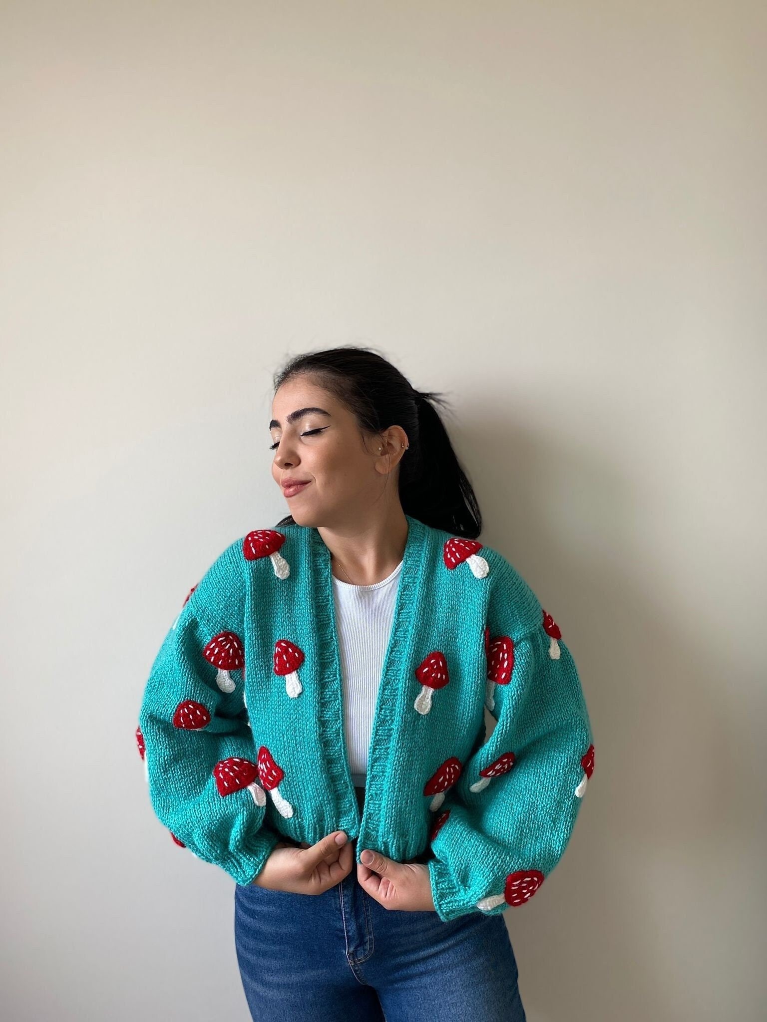 Pilz Cardigan | Handgemachter Pullover Für Frauen Strickjacke Oversized Valentinstag Geschenk Sie von Oorgubutik