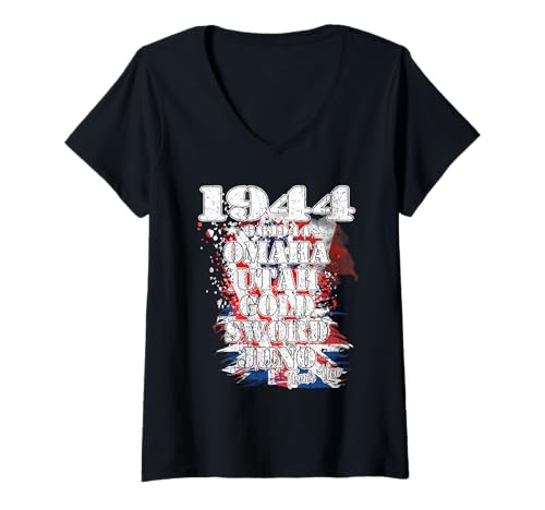 Damen 1944 6.6 Landungsstrände in der Normandie Danke für unsere Helden T-Shirt mit V-Ausschnitt Damen 1944 6.6 Landungsstrände in der Normandie Danke für unsere Helden T-Shirt mit V-Ausschnitt von Oort 33 Production