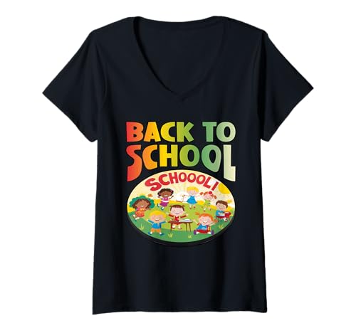 Damen Back to School glückliche Schüler sehen Freunde wieder studieren T-Shirt mit V-Ausschnitt Damen Back to School glückliche Schüler sehen Freunde wieder studieren T-Shirt mit V-Ausschnitt von Oort 33 Production