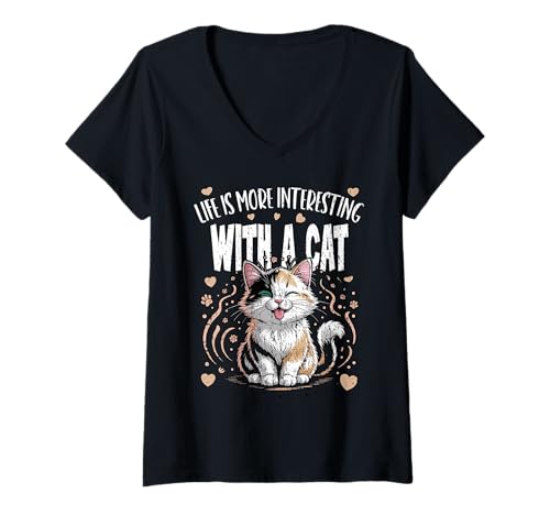 Damen Das Leben ist interessanter mit einem Katzenkätzchen, Eltern und Besitzer T-Shirt mit V-Ausschnitt Damen Das Leben ist interessanter mit einem Katzenkätzchen, Eltern und Besitzer T-Shirt mit V-Ausschnitt von Oort 33 Production