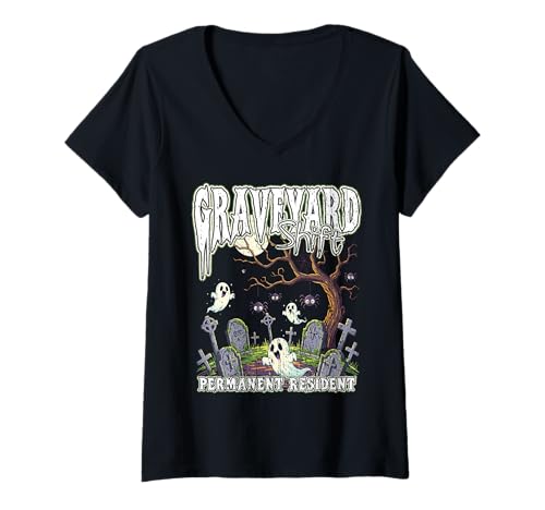 Damen Friedhof-Schalter, permanenter Resident, Halloween, Horror-Geister T-Shirt mit V-Ausschnitt Damen Friedhof-Schalter, permanenter Resident, Halloween, Horror-Geister T-Shirt mit V-Ausschnitt von Oort 33 Production
