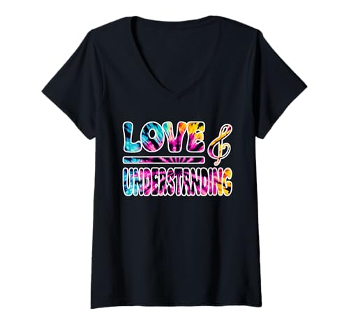Damen Love and Understanding Retro Vibe 60er Jahre Stil Hippie Vibes T-Shirt mit V-Ausschnitt Damen Love and Understanding Retro Vibe 60er Jahre Stil Hippie Vibes T-Shirt mit V-Ausschnitt von Oort 33 Production