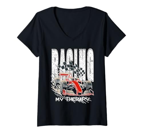 Damen Racing My Therapy Motorsport Rennfahrer Hobby-Rennstrecke T-Shirt mit V-Ausschnitt Damen Racing My Therapy Motorsport Rennfahrer Hobby-Rennstrecke T-Shirt mit V-Ausschnitt von Oort 33 Production