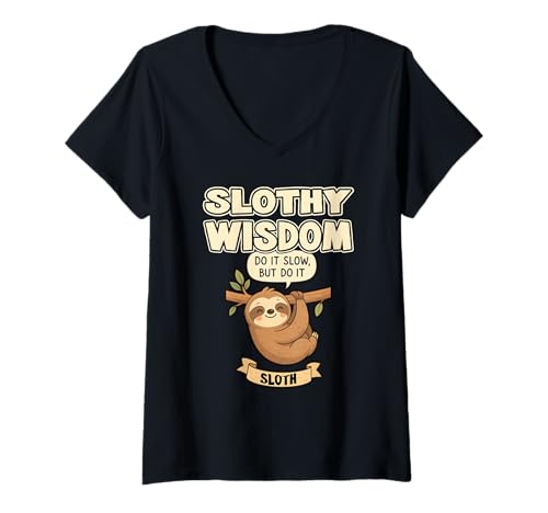 Damen SLOTHY WISDOM DO IT SLOW BUT DO IT Faultier Liebhaber faule Person T-Shirt mit V-Ausschnitt Damen SLOTHY WISDOM DO IT SLOW BUT DO IT Faultier Liebhaber faule Person T-Shirt mit V-Ausschnitt von Oort 33 Production