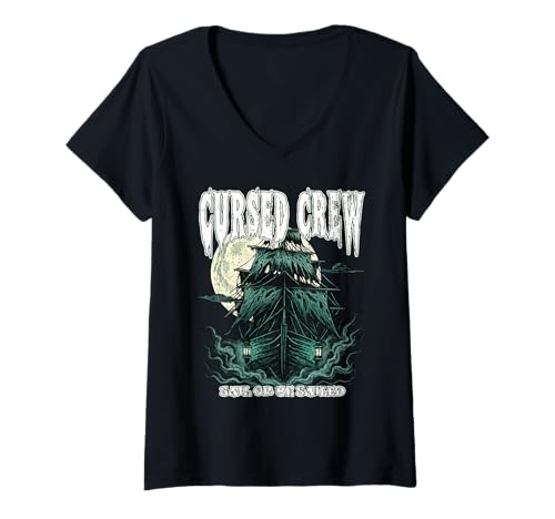 Damen Verfluchte Crew SAIL OR BE Sailed Halloween Piraten-Thema T-Shirt mit V-Ausschnitt von Oort 33 Production