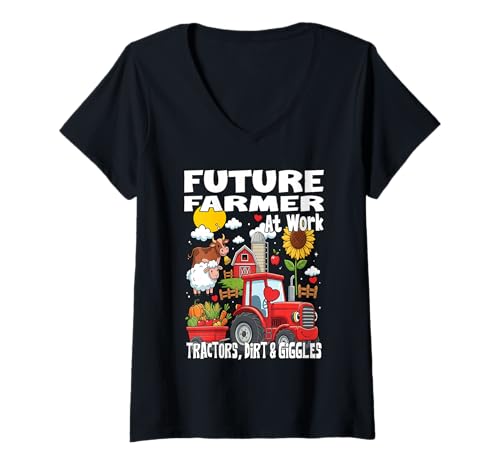 Damen ZUKÜNFTIGER Landwirt BEI DER Arbeit Traktoren, Dreck UND KICHERN: Farmleben T-Shirt mit V-Ausschnitt Damen ZUKÜNFTIGER Landwirt BEI DER Arbeit Traktoren, Dreck UND KICHERN: Farmleben T-Shirt mit V-Ausschnitt von Oort 33 Production