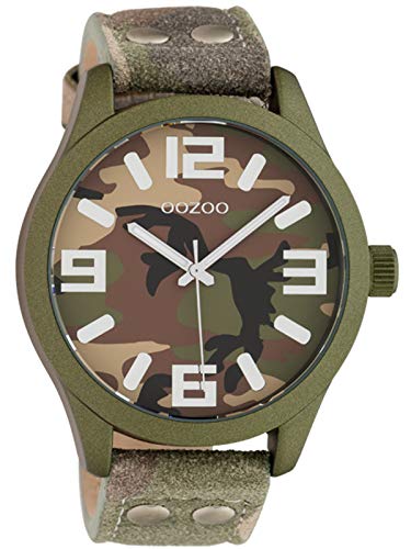 Oozoo Armbanduhr Basic Line mit Lederband 47 MM Dunkelgrün/Camouflage C1067 von Oozoo