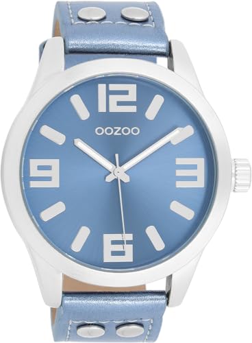 Oozoo - Timepieces Damen Uhr metallic Blue | Armbanduhr Damen mit Lederarmband | Moderne Uhr für Frauen - Edle Analog Damenuhr in rund C1079 (46mm) von Oozoo