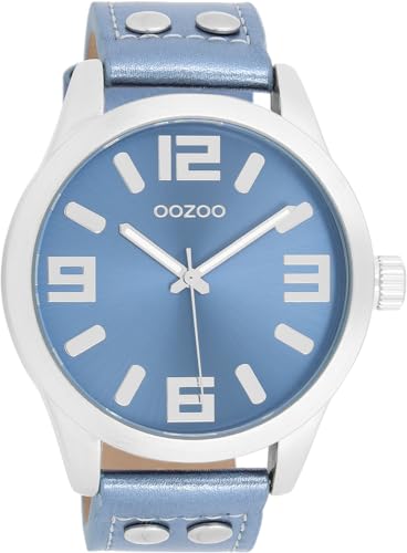 Oozoo - Timepieces Damen Uhr metallic Blue | Armbanduhr Damen mit Lederarmband | Moderne Uhr für Frauen - Edle Analog Damenuhr in rund C1079 (46mm) von Oozoo