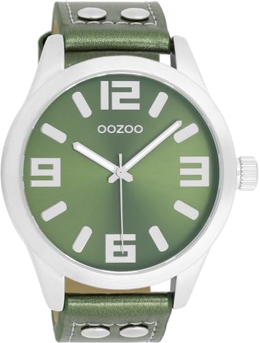 Oozoo - Timepieces Damen Uhr metallic Green | Armbanduhr Damen mit Lederarmband | Moderne Uhr für Frauen - Edle Analog Damenuhr in rund C1081 (46mm) von Oozoo