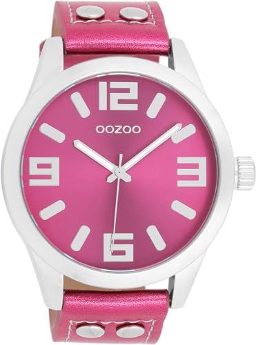 Oozoo - Timepieces Damen Uhr metallic pink | Armbanduhr Damen mit Lederarmband | Moderne Uhr für Frauen - Edle Analog Damenuhr in rund C1078 (46mm) von Oozoo