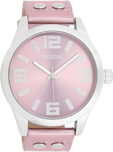 Oozoo - Timepieces Damen Uhr metallic Light pink | Armbanduhr Damen mit Lederarmband | Moderne Uhr für Frauen - Edle Analog Damenuhr in rund C1083 (46mm) von Oozoo