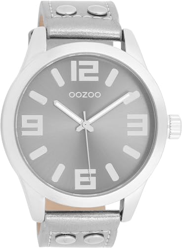 Oozoo - Timepieces Damen Uhr metallic Silver | Armbanduhr Damen mit Lederarmband | Moderne Uhr für Frauen - Edle Analog Damenuhr in rund C1082 (46mm) von Oozoo