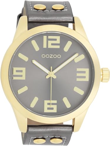 Oozoo - Timepieces Damen Uhr metallic Dark Grey | Armbanduhr Damen mit Lederarmband | Moderne Uhr für Frauen - Edle Analog Damenuhr in rund C1084 (46mm) von Oozoo
