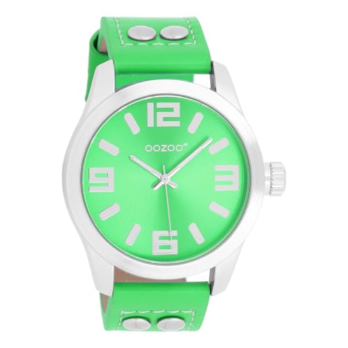 Oozoo Armbanduhr Junior Basic Neon Line mit Lederband 40 MM in verschiedenen Farbvarianten (Neon Grün) von Oozoo