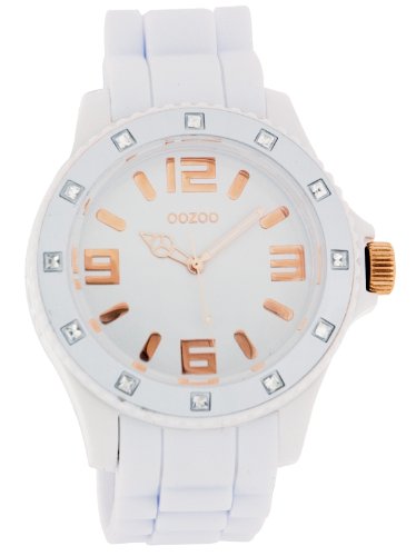 Oozoo Damen-Armbanduhr Analog Silikon C4357 White/Rose Strass von Oozoo