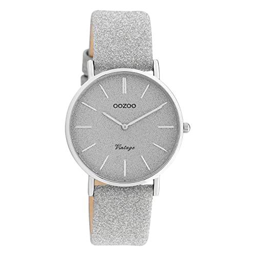 Oozoo Damen Armbanduhr Silber Analog C20200 Vintage Series Lederarmband UOC20200 Analoguhr von Oozoo