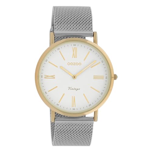 Oozoo Damen Armbanduhr Ultra Slim Analog Edelstahl Silber Gold UOC20066 Analoguhr von Oozoo