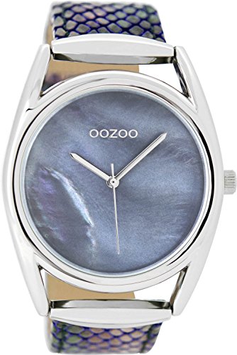 Oozoo Damen Armbanduhr mit Snake Look Lederband 43 MM Perlmutt Blau/Snake C9167 von Oozoo