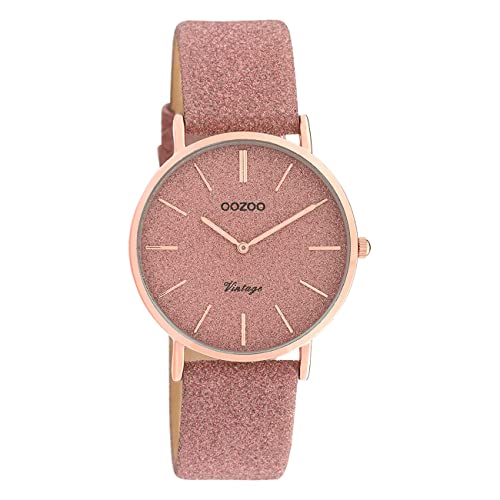 Oozoo Damen Armbanduhr rosa Analog C20201 Vintage Series Lederarmband UOC20201 Analoguhr von Oozoo
