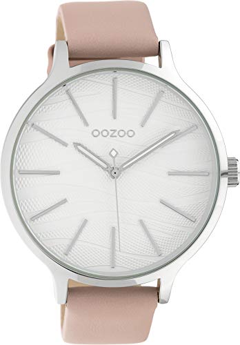 Oozoo Damenuhr mit Design Zifferblatt und Lederband 45 MM Weiss/Pinkgrau C10122 von Oozoo