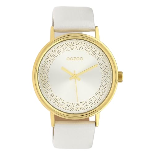 Oozoo Damenuhr mit Glitzer Zifferblatt und Lederband 42 MM Goldfarben/Silberfarben/Weiss C10095 von Oozoo