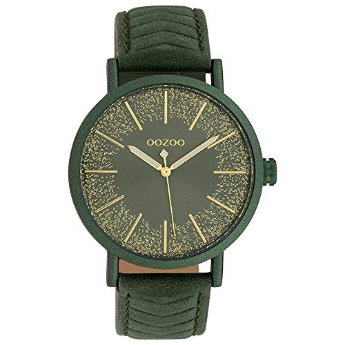 Oozoo Damen Uhr mit Glitzer Ziffernblatt- Armbanduhr Damen mit 42mm Lederarmband - Analog Damenuhr in rund C10148 von Oozoo