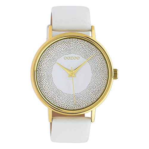 Oozoo Damenuhr mit Glitzereffekt und Lederband 42 MM Goldfarben/Weiß C10576 von Oozoo