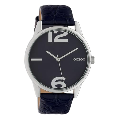 Oozoo Damenuhr mit Kroko Look Lederband 40 MM Silberfarben/Dunkelblau C10377 von Oozoo
