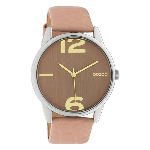 Oozoo Damenuhr mit Kroko Look Lederband 40 MM Silberfarben/Pinkgrau C10376 von Oozoo