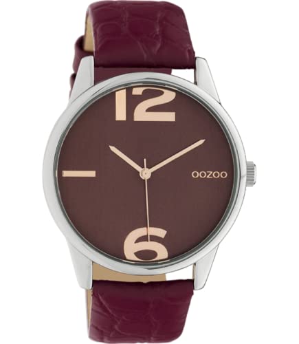Oozoo Damenuhr mit Kroko Look Lederband 40 MM Silberfarben/Weinrot C10378 von Oozoo