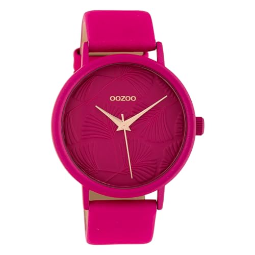 Oozoo Damenuhr mit Lederband 42 MM Colours of Ginkgoblatt Zifferblatt Unicolor Pink C10399 von Oozoo