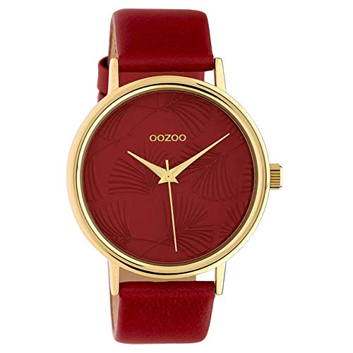 Oozoo Damenuhr mit Lederband 42 MM Colours of Oozoo Ginkgoblatt Zifferblatt Unicolor Rot C10393 von Oozoo
