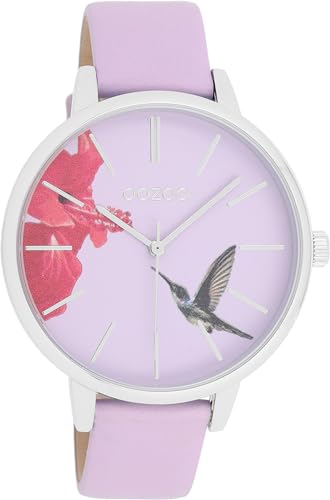 Oozoo Damenuhr mit Lederband 42 MM Colours of Summer Hibiskus und Kolibri Flieder C11068 von Oozoo