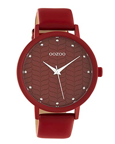 Oozoo Damenuhr mit Lederband Color Line Florales Muster 45 MM Rot/Rot C10656 von Oozoo