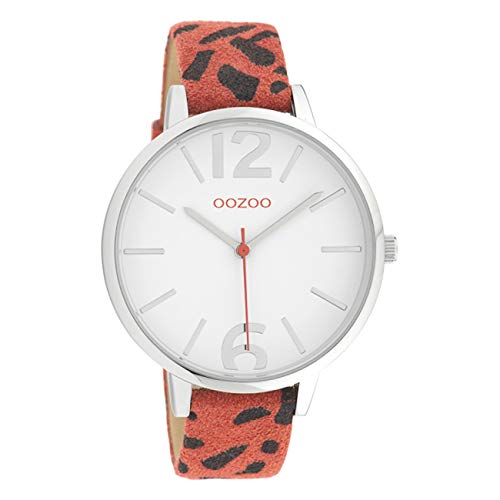 Oozoo Damenuhr mit Leopard Look Lederband Animal Print Colors of Africa 43 MM Weiß Rot C10194 von Oozoo