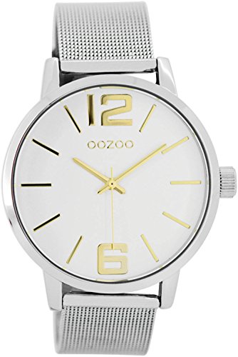 Oozoo Damenuhr mit Milanaise Metallband 40 MM Weiß/Goldfarben/Silberfarben C7202 von Oozoo