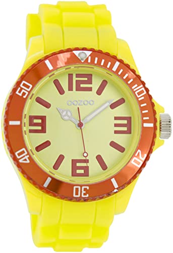 Oozoo Damenuhr mit Silikonarmband Bicolor Zweifarbig 43 MM Neon Gelb/Rot C5852 von Oozoo