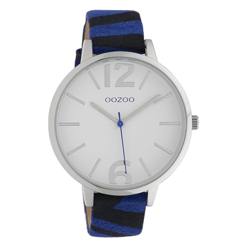 Oozoo Damenuhr mit Zebra Look Lederband Animal Print Colors of Africa 43 MM Weiß Blau C10201 von Oozoo
